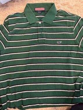 Vineyard Vines Green Striped Polo with Navy & White Accents